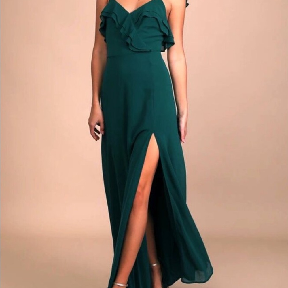 Lulu's Green Ruffled Maxi Sundress for Weddings